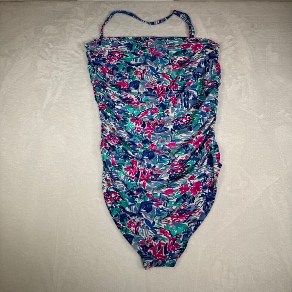 Coolibar Lanikai 3 in 1 Swim Bottom Tropical Floral Ruched Pink Blue M UPF 50 - Picture 5 of 8
